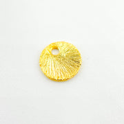 Gold-plated sterling silver brushed round flat disc charm with a single hole